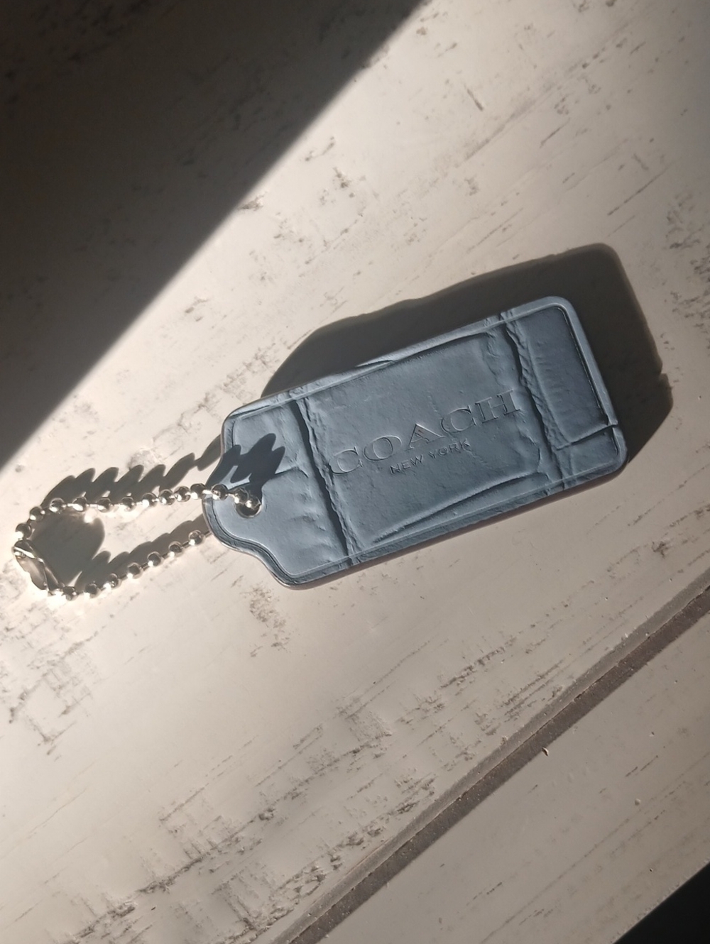 Coach Leather Tag Keychain in Light Blue